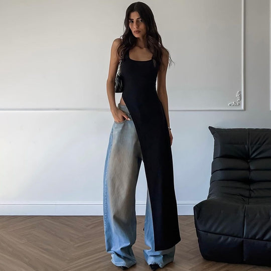 Damen Maxikleid mit asymmetrischem Schnitt und fließendem Stoff R&B