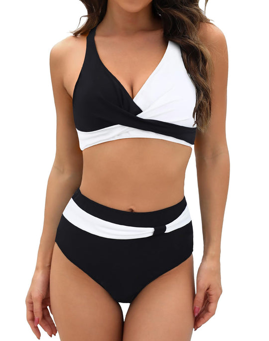 Damen Sportliches Bikini-Set mit stylischem Wickeloberteil und hochgeschnittenem Slip R&B