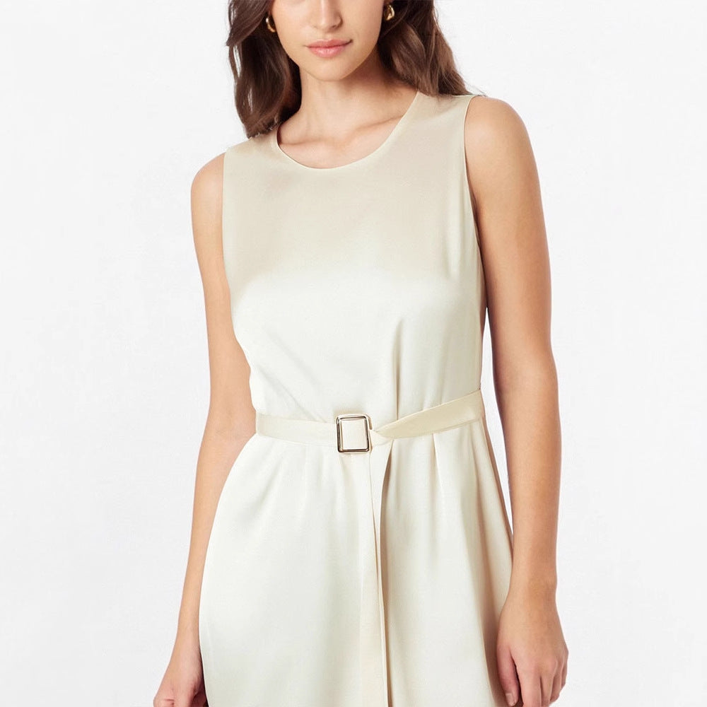 Damen Elegantes Midikleid mit Taillengürtel und fließendem Schnitt R&B