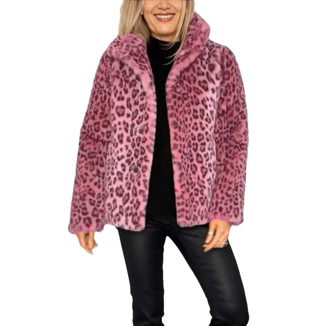 Damen kuschelige Leopardenfell Jacke R&B