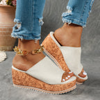 Damen Wedge-Pantoletten mit wildem Leopardenmuster und komfortabler Korksohle R&B