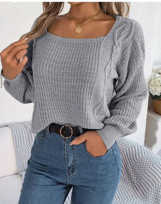 Damen lässiger Strickpullover mit strukturierter Oberfläche und romantischem Zopfdesign R&B