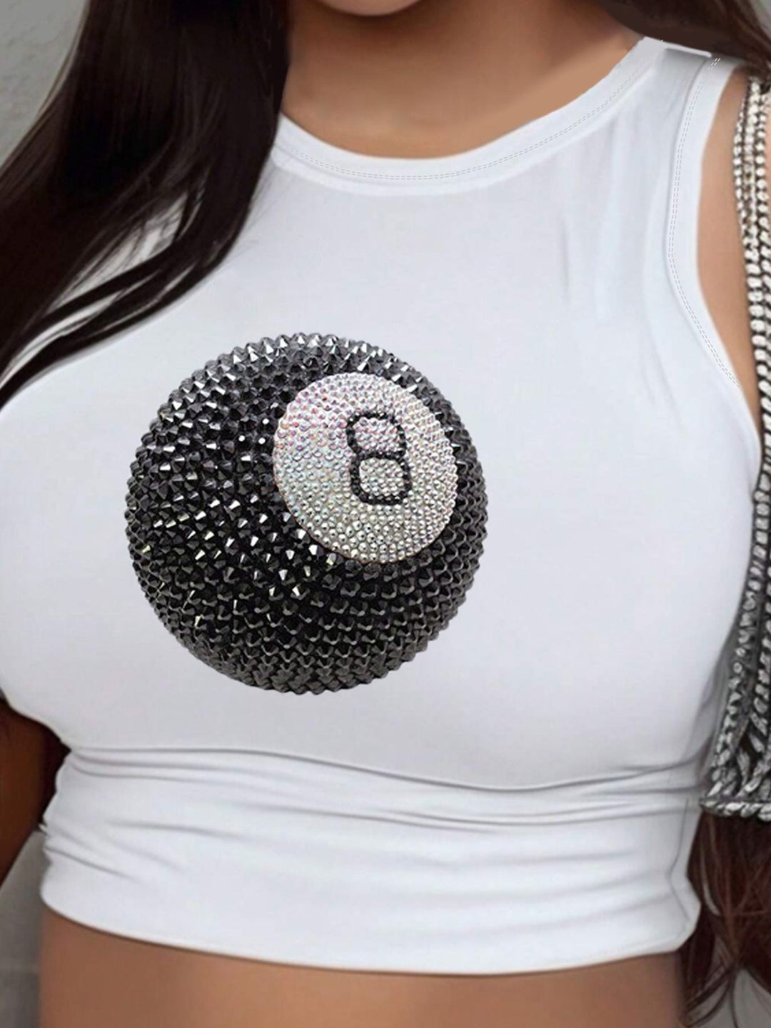 Damen Crop-Top mit modernem Grafikdruck und trendiger Schnalle R&B