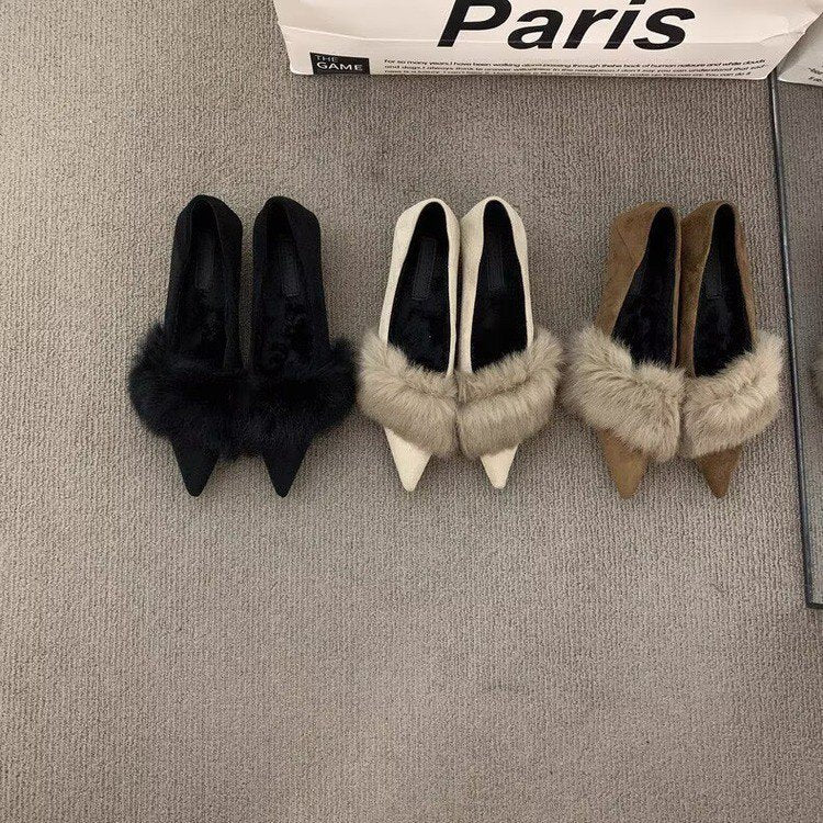 Damen spitze Slingbacks mit flauschigem Kragen und eleganter Absatzgestaltung R&B