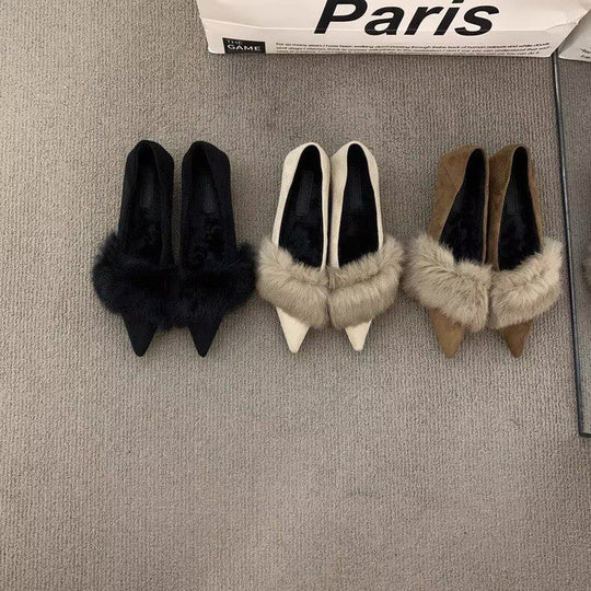 Damen spitze Slingbacks mit flauschigem Kragen und eleganter Absatzgestaltung R&B
