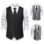 Herren moderne Anzugweste mit asymmetrischem Reißverschluss und eleganter Passform R&B