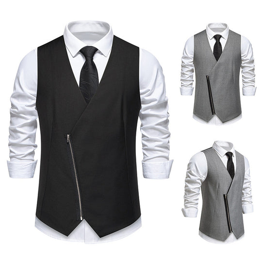 Herren moderne Anzugweste mit asymmetrischem Reißverschluss und eleganter Passform R&B
