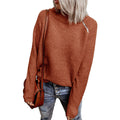 Damen lässiger Strickpullover mit hochgeschlossenem Kragen und dekorativen Nähten R&B