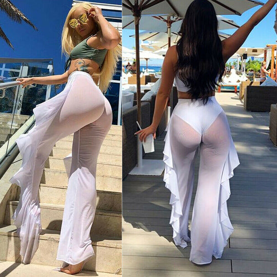Damen Elegante und luftige Transparent-Hose mit Rüschendetails R&B