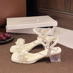 Damen Sandalen mit floralen Details und transparentem Blockabsatz