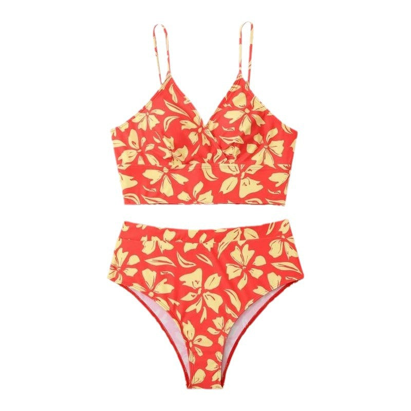 Damen Zweiteiliges Bikini-Set mit blütenförmigem Crop-Top und hoch tailliertem Höschen R&B