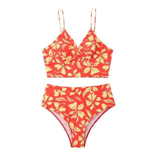 Damen Zweiteiliges Bikini-Set mit blütenförmigem Crop-Top und hoch tailliertem Höschen R&B