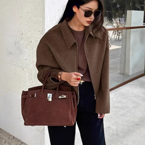 Damen elegante Kurzjacke aus weichem Material mit Oversize-Schnitten R&B