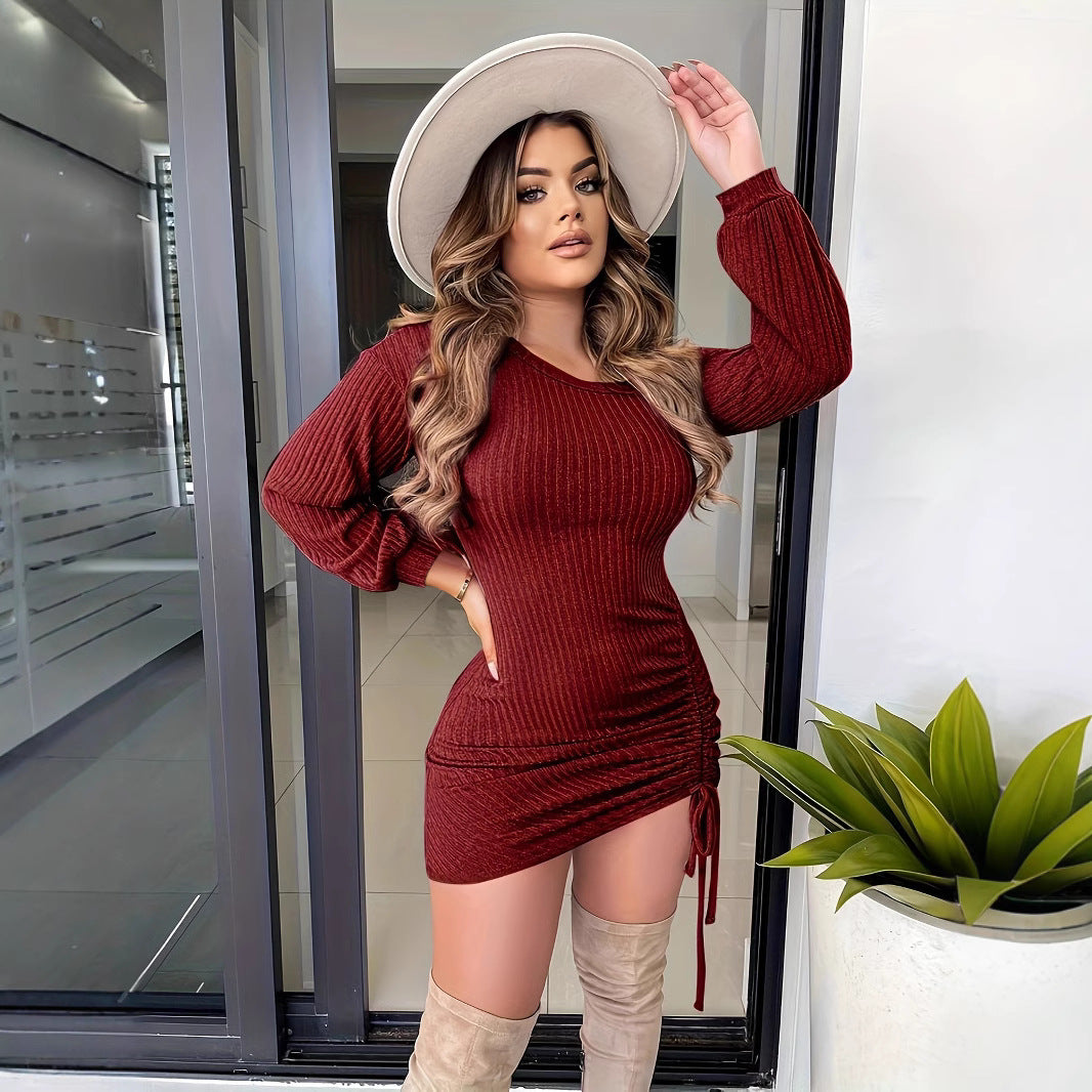 Damen Figurbetontes Kleid mit Raffung und Langarm R&B