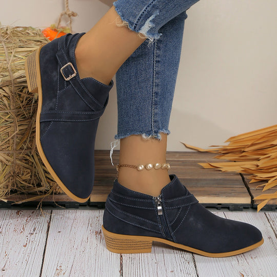 Damen elegante Stiefeletten mit dekorativem Riemen und präziser Schnürung R&B