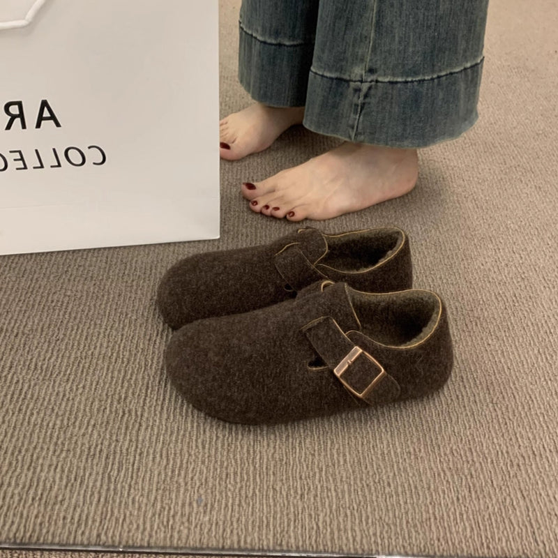 Damen Filz Clogs mit modischem Riemchen und bequemem Fußbett R&B