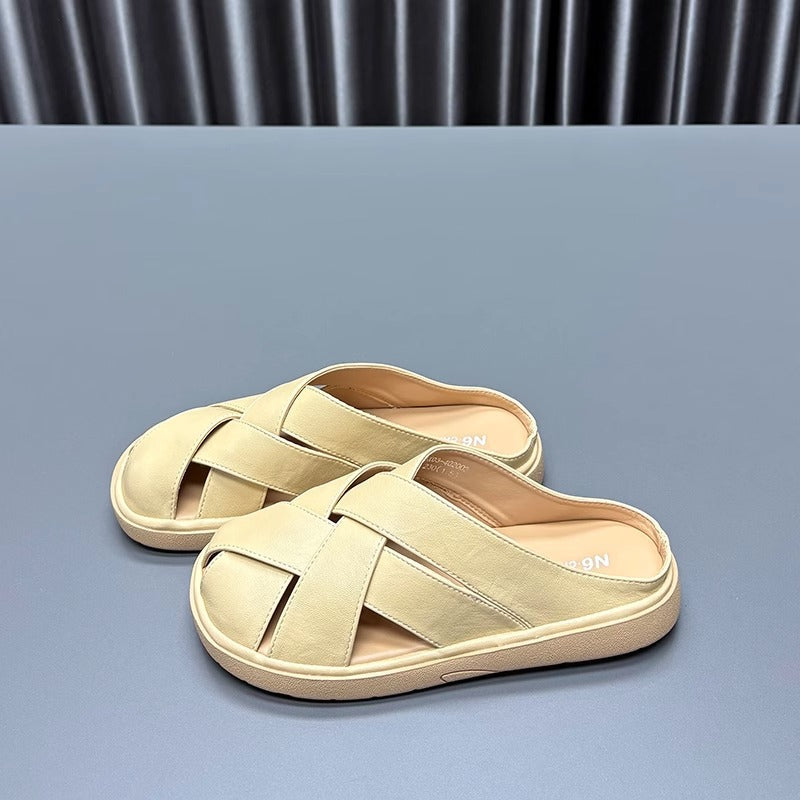 Damen trendige Clogs mit kreuzverzierten Riemen und weichem Innenfutter R&B