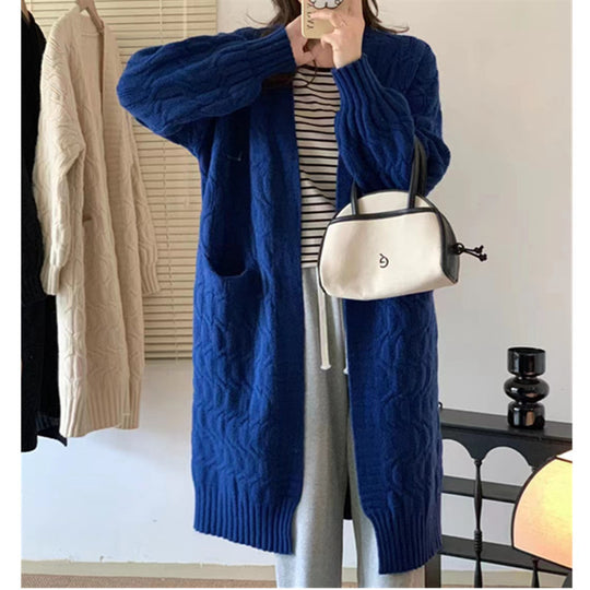 Damen Langer Strickcardigan mit voluminösen Ärmeln und praktischen Taschen R&B