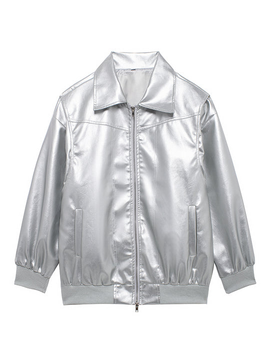 Damen Kunstlederjacke mit lässigem Schnitt und elastischem Saum R&B