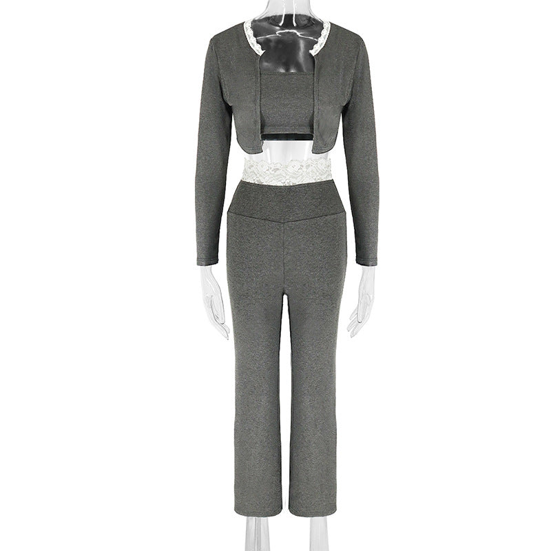 Damen elegantes zwei-teiliges Set mit Spitzenakzenten R&B