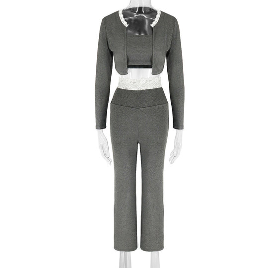 Damen elegantes zwei-teiliges Set mit Spitzenakzenten R&B