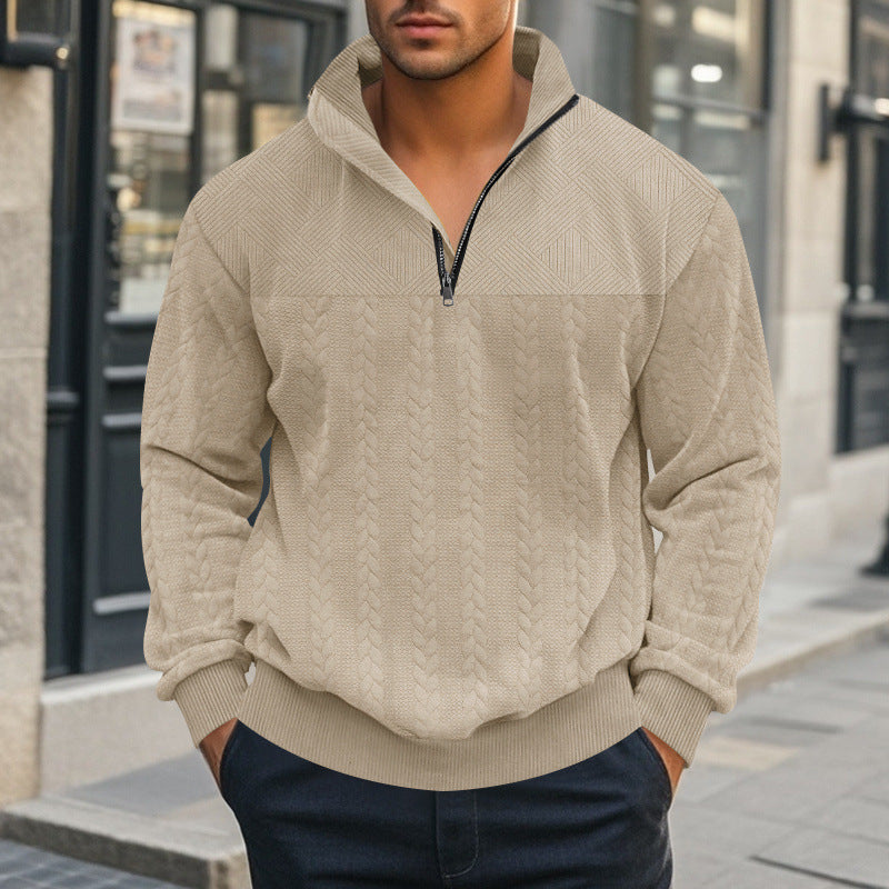 Herren Pullover mit strukturierter Optik und hohem Kragen R&B