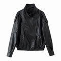 Damen nan oversize Kunstlederblouson mit hohem Stehkragen, asymmetrischer Druckknopfleiste, Schulterklappen und elastischem Saum R&B