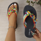 Damen Bequeme Zehentrenner mit buntem Blumenmotiv R&B
