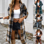 Damen Karomuster Longjacke mit Kapuze