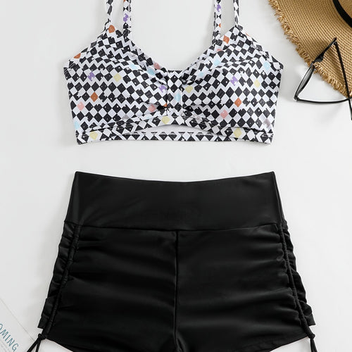 Damen Crop-Bikini Oberteil mit Rüschenbadeshorts R&B