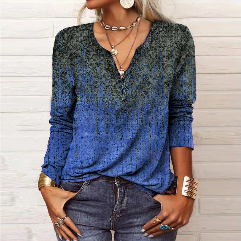 Damen langärmliges Casual-Shirt mit verspieltem Muster R&B