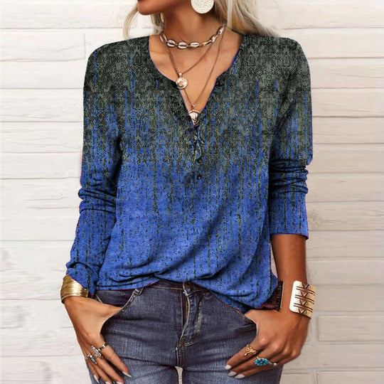 Damen langärmliges Casual-Shirt mit verspieltem Muster R&B