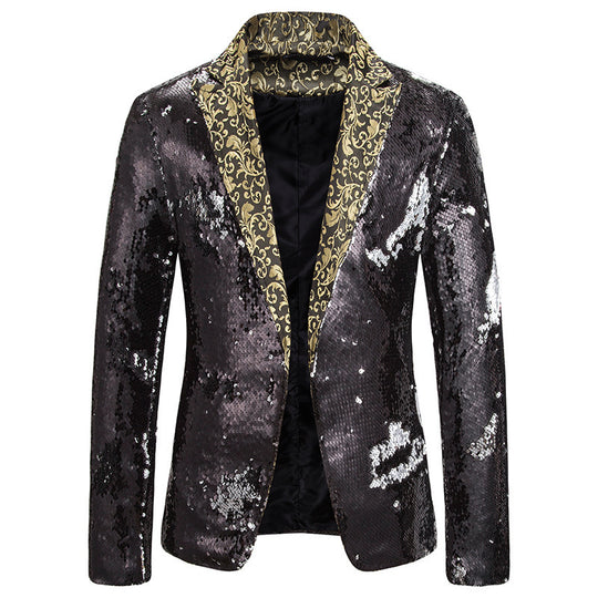 Herren extravagante Pailletten-Blazerjacke R&B