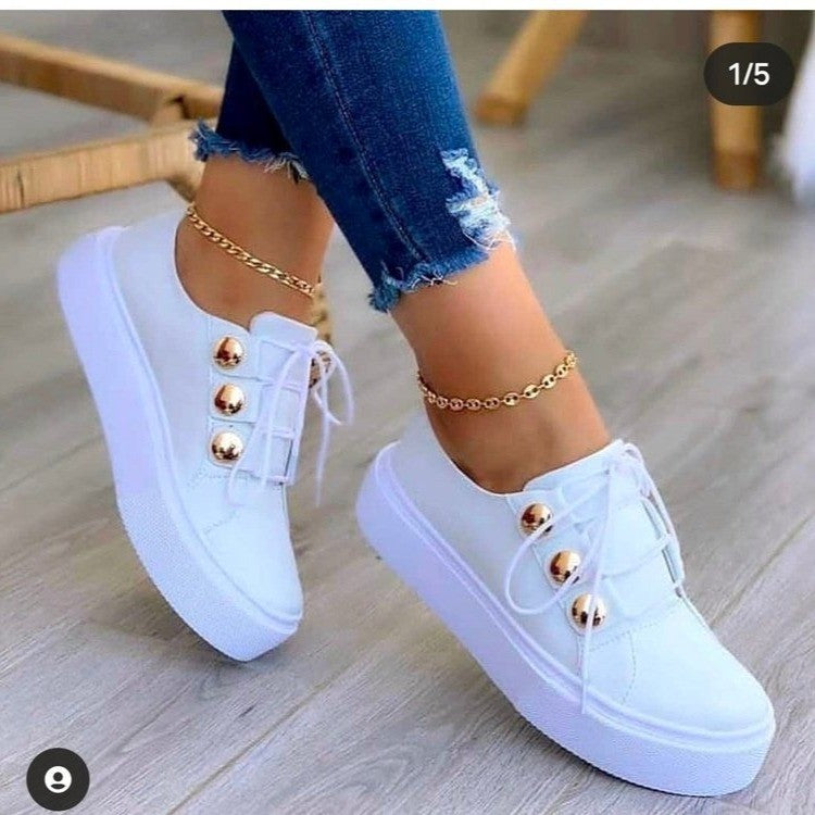 Damen modische Sneakers mit elegantem goldenen Schnürsystem R&B