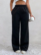 Damen Bequeme High-Waist Freizeithose mit weitem Schnitt R&B