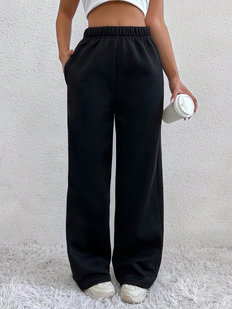 Damen Bequeme High-Waist Freizeithose mit weitem Schnitt R&B