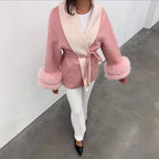 Damen Elegante Kurzjacke mit luxuriösen Fellverzierungen R&B