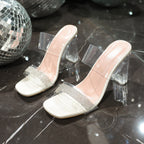 Damen Hochhackige Sandalen mit transparentem Riemendesign und funkelndem Glitter R&B
