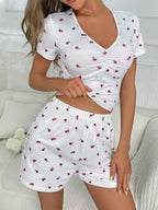 Damen Schlafanzug Set mit süßem Blumenmuster