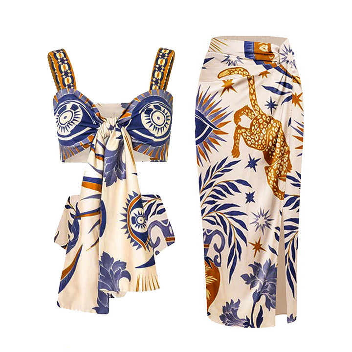 Damen Crop-Top und Maxi-Rock Set R&B