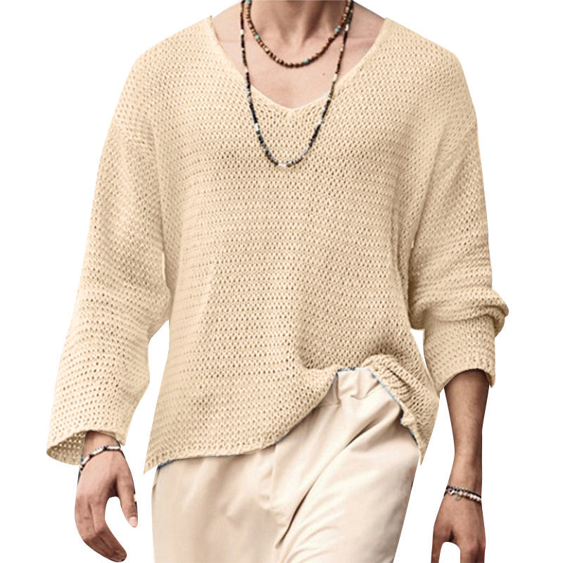 Herren nan strukturiertes Waffelstrick-Langarmshirt mit V-Ausschnitt und wärmendem Thermoeffekt R&B