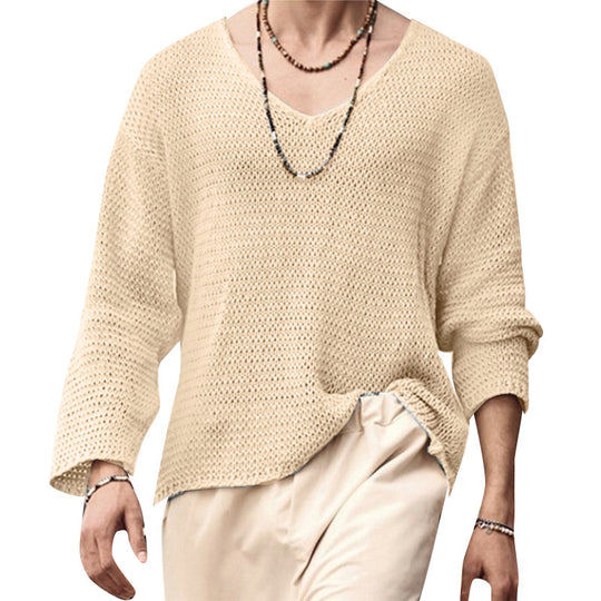 Herren nan strukturiertes Waffelstrick-Langarmshirt mit V-Ausschnitt und wärmendem Thermoeffekt R&B