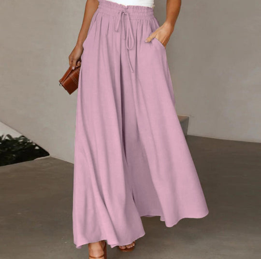 Damen Elegante und luftige weite Hose mit Gummizug und Taschen R&B
