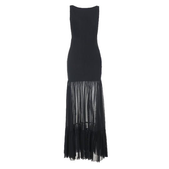 Damen Maxikleid mit transparentem unteren Saum R&B