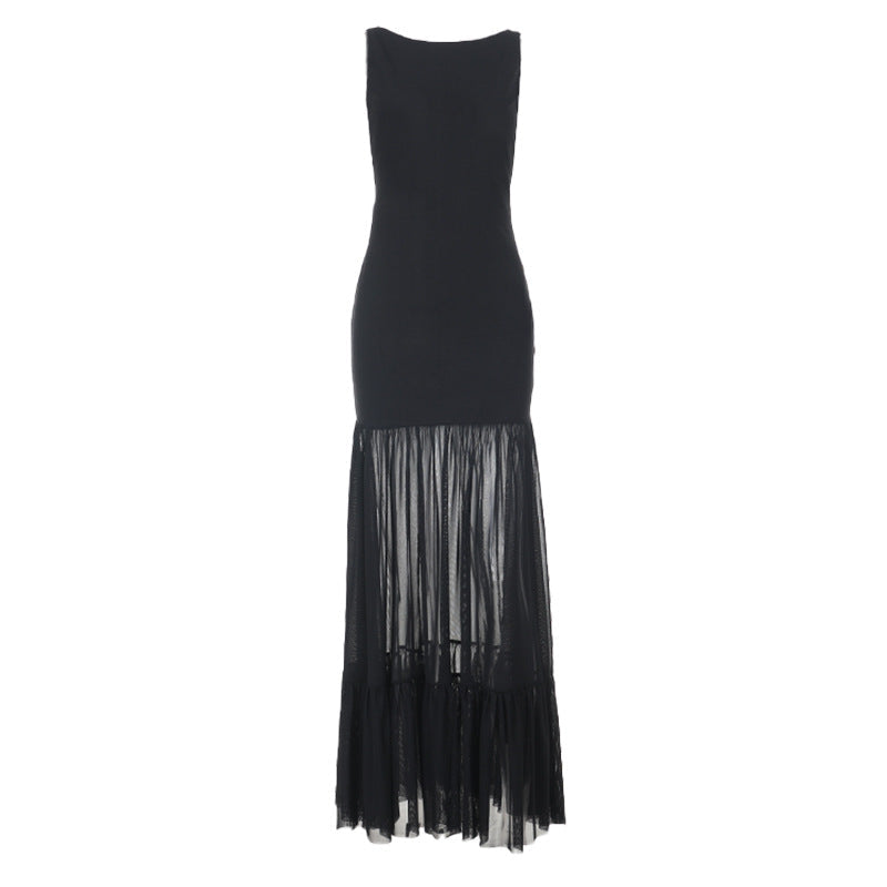 Damen Maxikleid mit transparentem unteren Saum R&B