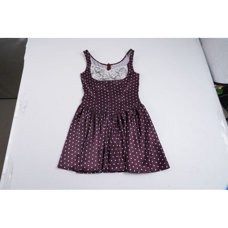 Damen Retro Polka-Dot Kleid mit Spitzen-Overlay R&B