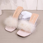 Damen transparente Mules mit flauschigem Flausche-Akzent R&B