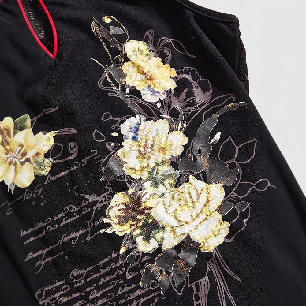 Damen Chinesisches Sticktop mit hochgeschlossenem Design und floralem Motiv R&B