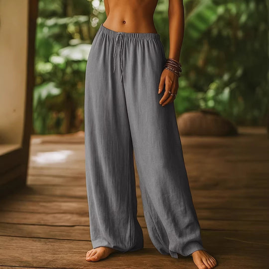 Damen Weit geschnittene Sommer-Hose mit elastischem Bund und Kordelzug R&B