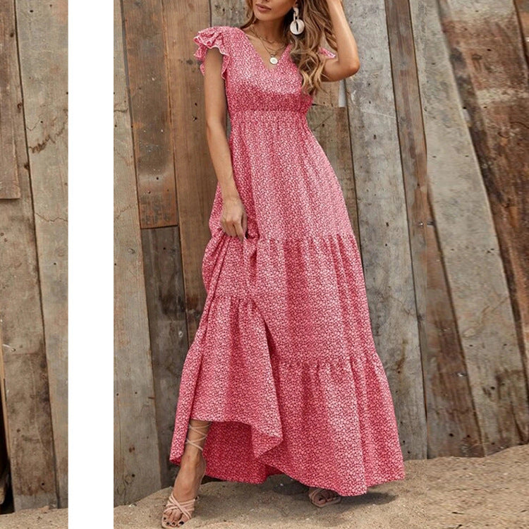 Damen Maxikleid mit voluminösem Rock und dekorativen Rüschen R&B